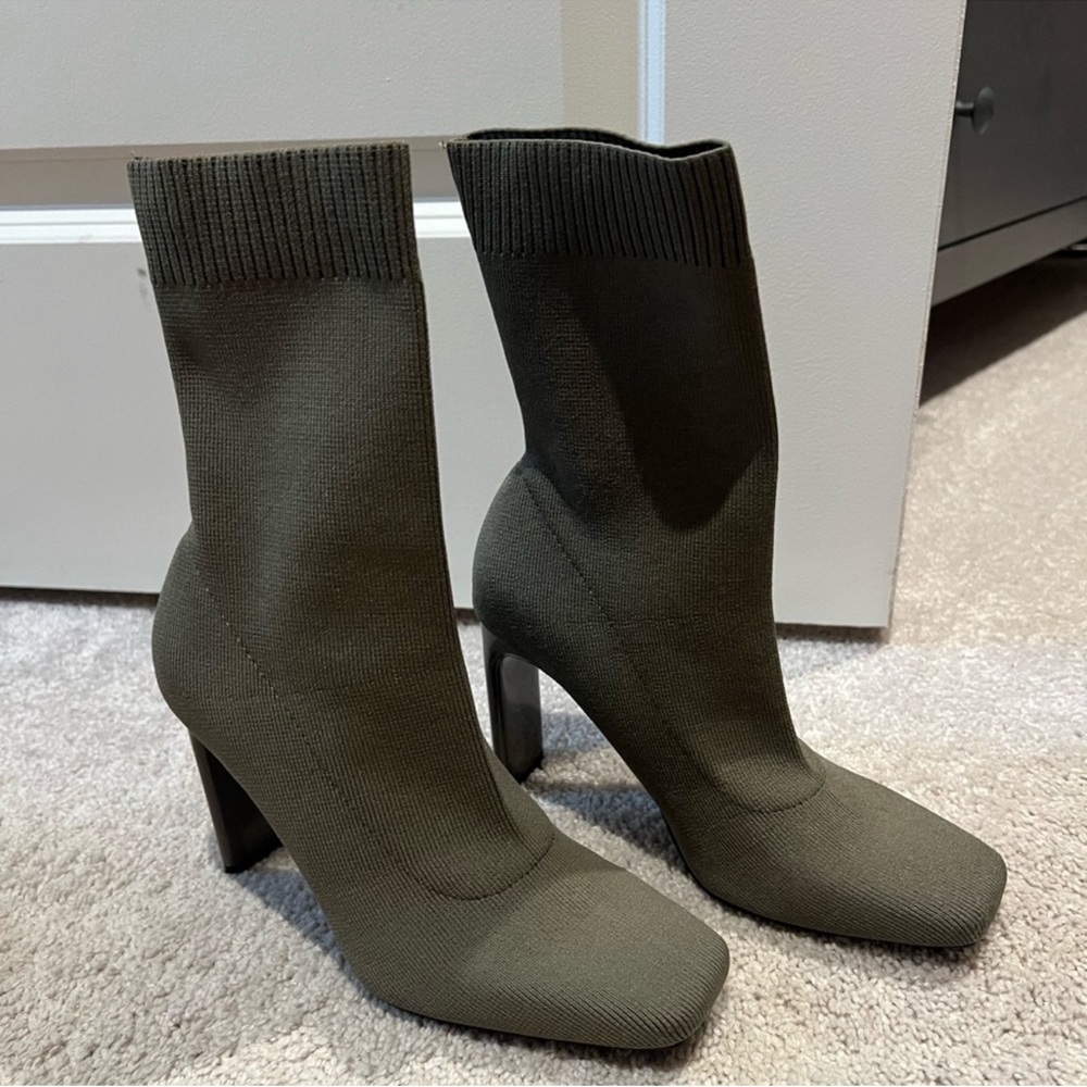 Zara olive green sock booties